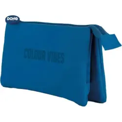 Dohe Colour Vibes Portatodo Triple - Cierre Doble con Cremallera y Tirador de Goma - Color Azul | Ahorro Imprimiendo