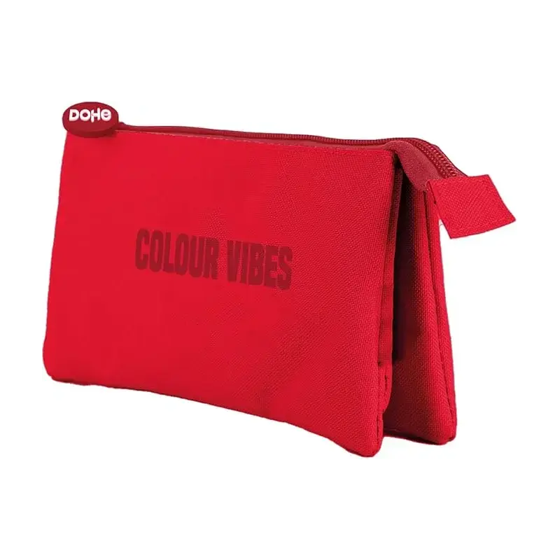 Dohe Colour Vibes Portatodo Triple - Cierre Doble con Cremallera y Tirador de Goma - Color Rojo | Ahorro Imprimiendo