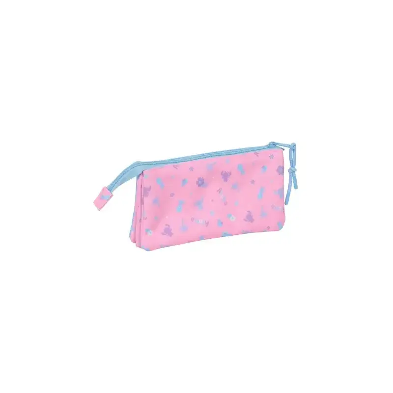 Safta Stitch Bright Portatodo - 3 Compartimentos con Cremalleras - Bolsillo Interior - 0.6L - 220x30x120mm - Color Azul | Ahorro