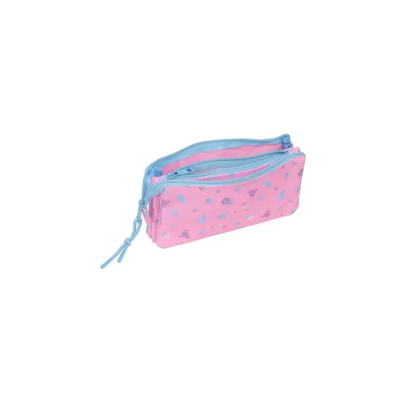 Safta Stitch Bright Portatodo - 3 Compartimentos con Cremalleras - Bolsillo Interior - 0.6L - 220x30x120mm - Color Azul | Ahorro