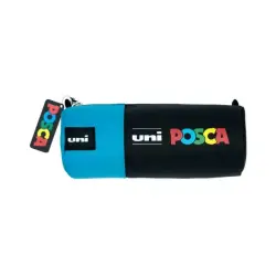 Posca Estuche de Lona 8,5x19,5cm - Ideal para Rotuladores y Utiles Escolares - Cierre de Cremallera - Color Negro/Azul | Ahorro
