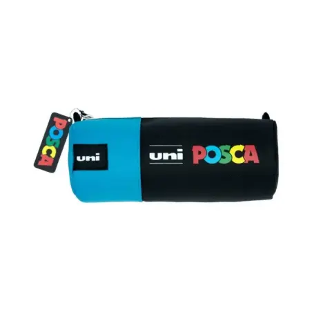 Posca Estuche de Lona 8,5x19,5cm - Ideal para Rotuladores y Utiles Escolares - Cierre de Cremallera - Color Negro/Azul | Ahorro