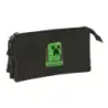 Safta Minecraft Portatodo - 3 Compartimentos con Cremalleras - Bolsillo Interior - 0.6L - 220x30x120mm - Color Negro | Ahorro Im