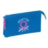 Safta Benetton Basics Azulina Portatodo - 3 Compartimentos con Cremalleras - Bolsillo Interior - 0.6L - 220x30x120mm - Color Azu