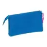 Safta Benetton Basics Azulina Portatodo - 3 Compartimentos con Cremalleras - Bolsillo Interior - 0.6L - 220x30x120mm - Color Azu