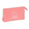 Safta Benetton Basics Portatodo - 3 Compartimentos con Cremalleras - Bolsillo Interior - 0.6L - 220x30x120mm - Color Coral | Aho