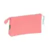 Safta Benetton Basics Portatodo - 3 Compartimentos con Cremalleras - Bolsillo Interior - 0.6L - 220x30x120mm - Color Coral | Aho