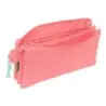 Safta Benetton Basics Portatodo - 3 Compartimentos con Cremalleras - Bolsillo Interior - 0.6L - 220x30x120mm - Color Coral | Aho