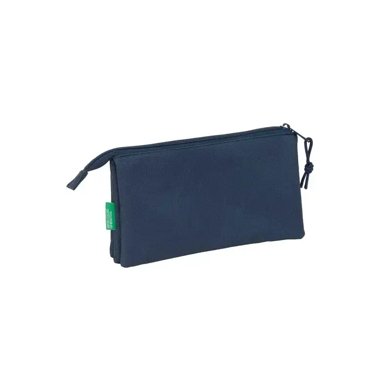Safta Benetton Basics Antracita Portatodo - 3 Compartimentos con Cremalleras - Bolsillo Interior - 0.6L - 220x30x120mm - Color A