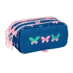 Safta Blackfit8 Mariposas Portatodo - 3 Compartimentos con Cremalleras - Bolsillo Frontal - Cinta Adaptable - 1.72L - 215x80x100
