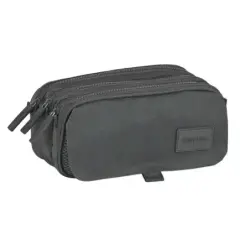 Safta Basic Portatodo - 3 Compartimentos con Cremalleras - Bolsillo Frontal - Cinta Adaptable - 1.72L - 215x80x100mm - Color Gri