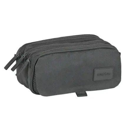 Safta Basic Portatodo - 3 Compartimentos con Cremalleras - Bolsillo Frontal - Cinta Adaptable - 1.72L - 215x80x100mm - Color Gri