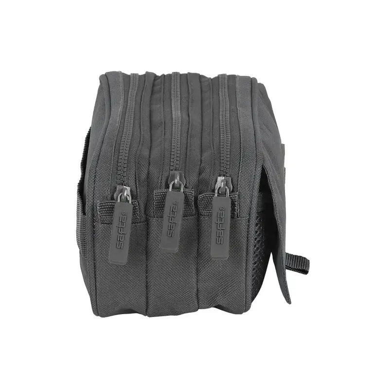 Safta Basic Portatodo - 3 Compartimentos con Cremalleras - Bolsillo Frontal - Cinta Adaptable - 1.72L - 215x80x100mm - Color Gri