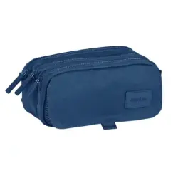 Safta Basic Portatodo - 3 Compartimentos con Cremalleras - Bolsillo Frontal - Cinta Adaptable - 1.72L - 215x80x100mm - Color Azu