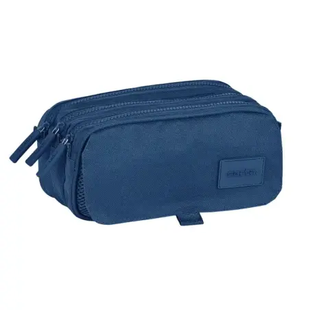 Safta Basic Portatodo - 3 Compartimentos con Cremalleras - Bolsillo Frontal - Cinta Adaptable - 1.72L - 215x80x100mm - Color Azu
