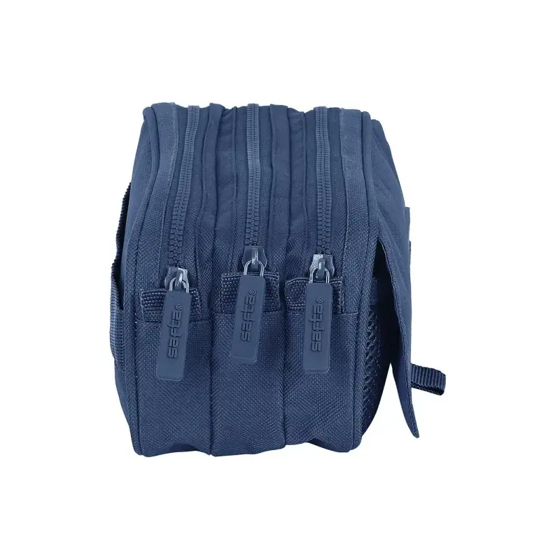 Safta Basic Portatodo - 3 Compartimentos con Cremalleras - Bolsillo Frontal - Cinta Adaptable - 1.72L - 215x80x100mm - Color Azu