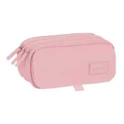 Safta Basic Portatodo - 3 Compartimentos con Cremalleras - Bolsillo Frontal - Cinta Adaptable - 1.72L - 215x80x100mm - Color Ros