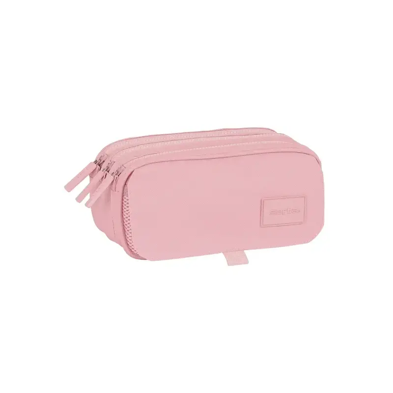 Safta Basic Portatodo - 3 Compartimentos con Cremalleras - Bolsillo Frontal - Cinta Adaptable - 1.72L - 215x80x100mm - Color Ros