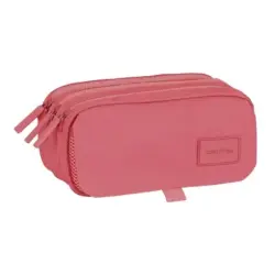 Safta Basic Portatodo - 3 Compartimentos con Cremalleras - Bolsillo Frontal - Cinta Adaptable - 1.72L - 215x80x100mm - Color Ros