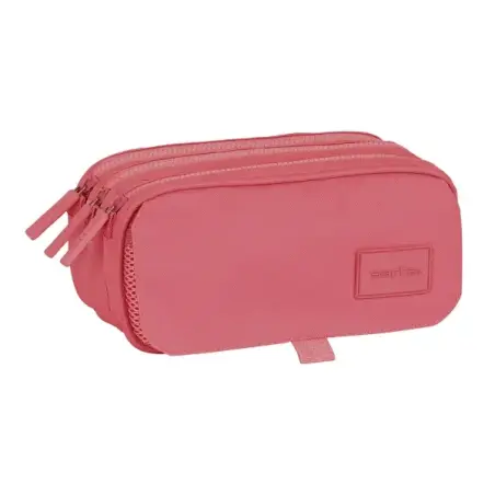 Safta Basic Portatodo - 3 Compartimentos con Cremalleras - Bolsillo Frontal - Cinta Adaptable - 1.72L - 215x80x100mm - Color Ros