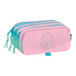 Safta Benetton Dolce Portatodo - 3 Compartimentos con Cremalleras - Bolsillo Frontal - Cinta Adaptable - 1.72L - 215x80x100mm -