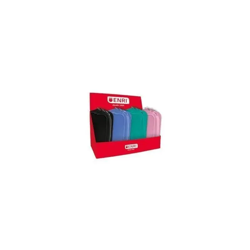 Enri Expositor de 20 Estuches de Silicona - Cierre de Cremallera - Asa de Transporte - Colores Negro, Verde Azulado, Azul y Rosa