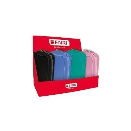 Enri Expositor de 20 Estuches de Silicona - Cierre de Cremallera - Asa de Transporte - Colores Negro, Verde Azulado, Azul y Rosa