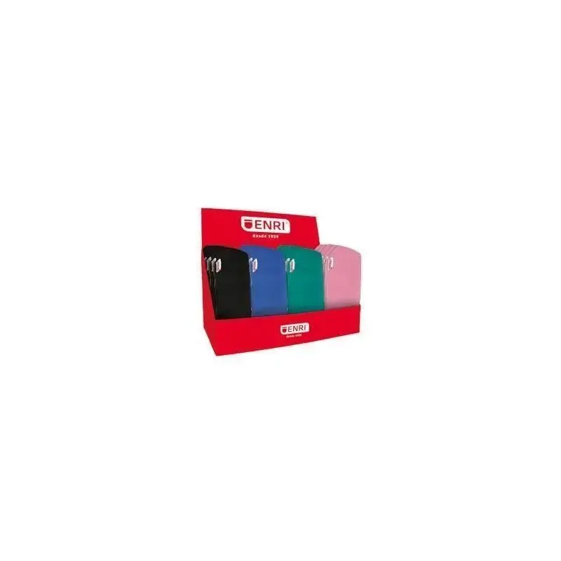Enri Expositor de 20 Estuches Portatodo de 1 Compartimento - Fabricados en Neopreno - Colores Negro, Rosa, Azul y Verde | Ahorro