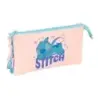 Safta Stitch Ohana Portatodo - 3 Compartimentos con Cremalleras - Bolsillo Interior - 0.6L - 220x30x120mm - Color Azul Claro | A