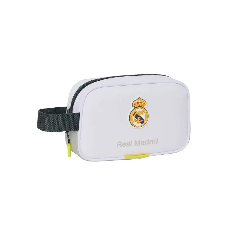 Safta Real Madrid Neceser de 2L Portatodo - Asa de Mano - Cierre de Cremallera - 22x13.5x8cm - Color Blanco y Negro | Ahorro Imp