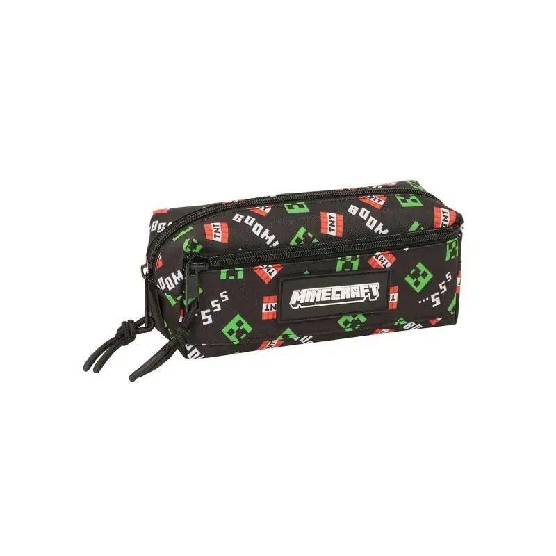 Safta Minecraft Portatodo - 3 Compartimentos con Cremalleras - Goma Elastica - 0.98L - 220x60x85mm - Color Negro | Ahorro Imprim