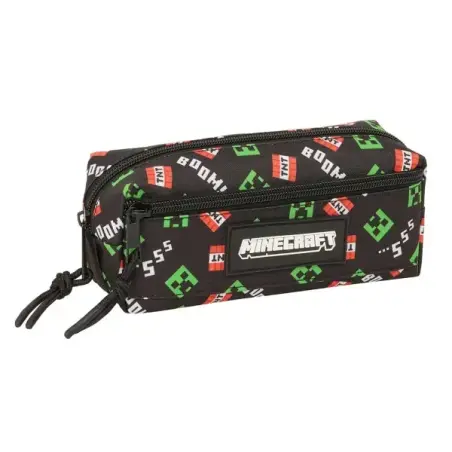 Safta Minecraft Portatodo - 3 Compartimentos con Cremalleras - Goma Elastica - 0.98L - 220x60x85mm - Color Negro | Ahorro Imprim