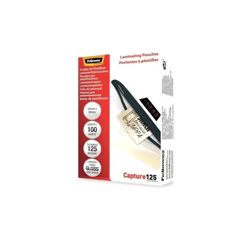 Fellowes Pack de 100 Fundas para Plastificar Tarjetas 54 x 86 mm Brillo - 125 Micras - Alta Calidad - Transparente | Ahorro Impr