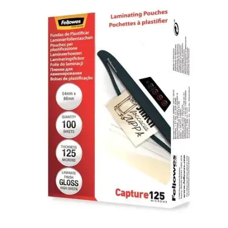 Fellowes Pack de 100 Fundas para Plastificar Tarjetas 54 x 86 mm Brillo - 125 Micras - Alta Calidad - Transparente | Ahorro Impr