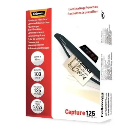 Fellowes Pack de 125 Fundas para Plastificar Tarjetas Brillo 65 x 95 mm - 125 Micras - Alta Calidad - Transparente | Ahorro Impr