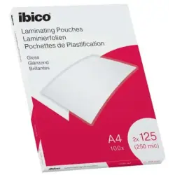 Ibico Caja de 100 Laminas de Plastificar Gloss A4 125 Micras - Acabado Cristalino de Alto Brillo - Plastifica Papel, Fotos, Tarj