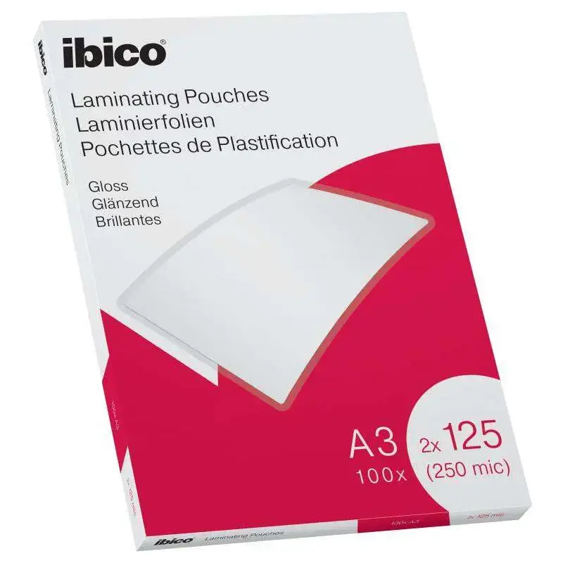 Ibico Caja de 100 Laminas de Plastificar Gloss A3 125 Micras - Acabado Cristalino de Alto Brillo - Transparente | Ahorro Imprimi