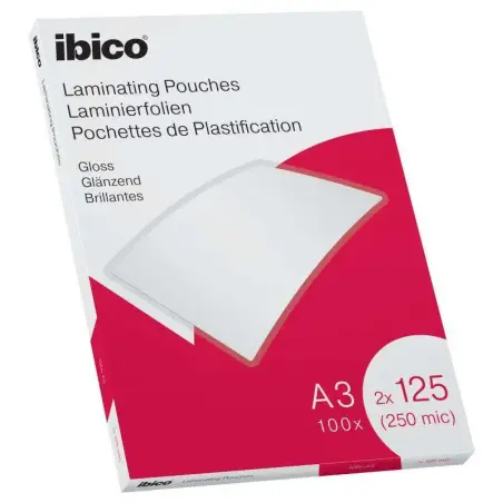 Ibico Caja de 100 Laminas de Plastificar Gloss A3 125 Micras - Acabado Cristalino de Alto Brillo - Transparente | Ahorro Imprimi