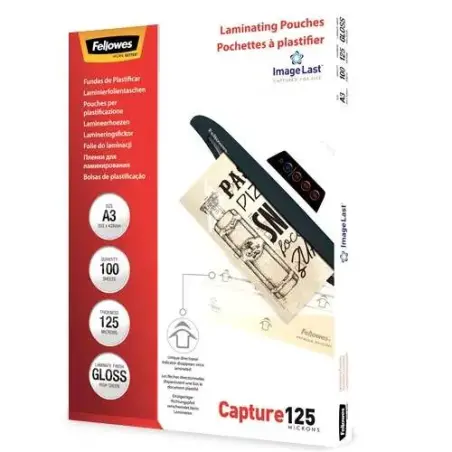 Fellowes Pack de 100 Fundas para Plastificar Brillo A3 - 125 Micras - Alta Calidad - Transparente | Ahorro Imprimiendo