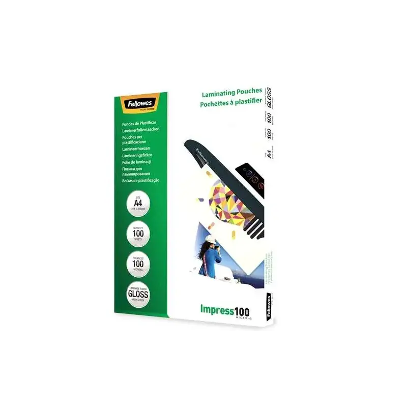 Fellowes Pack de 100 Fundas para Plastificar Brillo A4 - 100 Micras - Alta Calidad - Transparente | Ahorro Imprimiendo