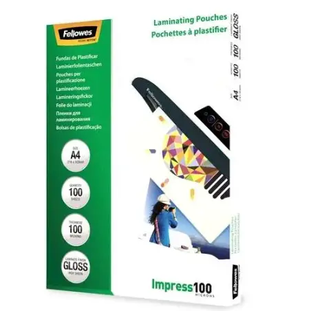 Fellowes Pack de 100 Fundas para Plastificar Brillo A4 - 100 Micras - Alta Calidad - Transparente | Ahorro Imprimiendo