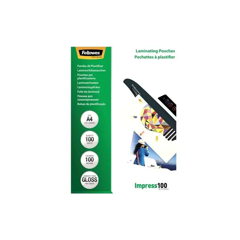 Fellowes Pack de 100 Fundas para Plastificar Brillo A4 - 100 Micras - Alta Calidad - Transparente | Ahorro Imprimiendo