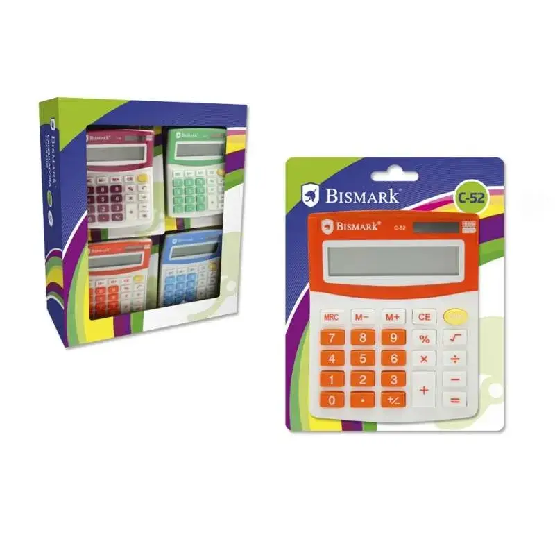 Bismark C-52 Calculadora Escolar de 8 Digitos - Funciones Basicas y Memoria - Alimentacion Solar y a Pilas - Colores Surtidos Al