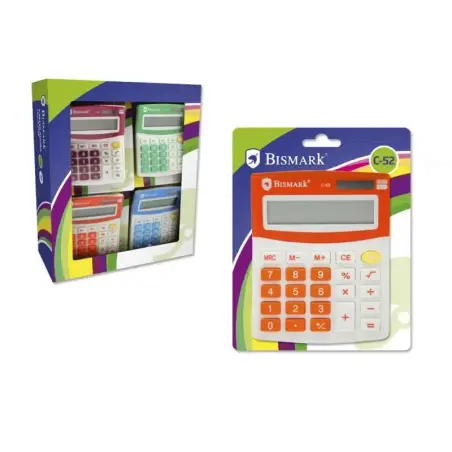 Bismark C-52 Calculadora Escolar de 8 Digitos - Funciones Basicas y Memoria - Alimentacion Solar y a Pilas - Colores Surtidos Al