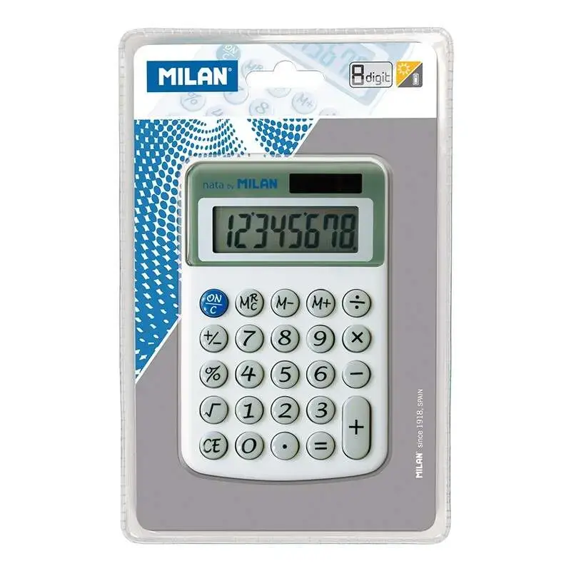 Milan Nata Calculadora de Sobremesa 8 Digitos - 3 Teclas de Memoria y Raiz Cuadrada - Botones Redondeados - Apagado Automatico -