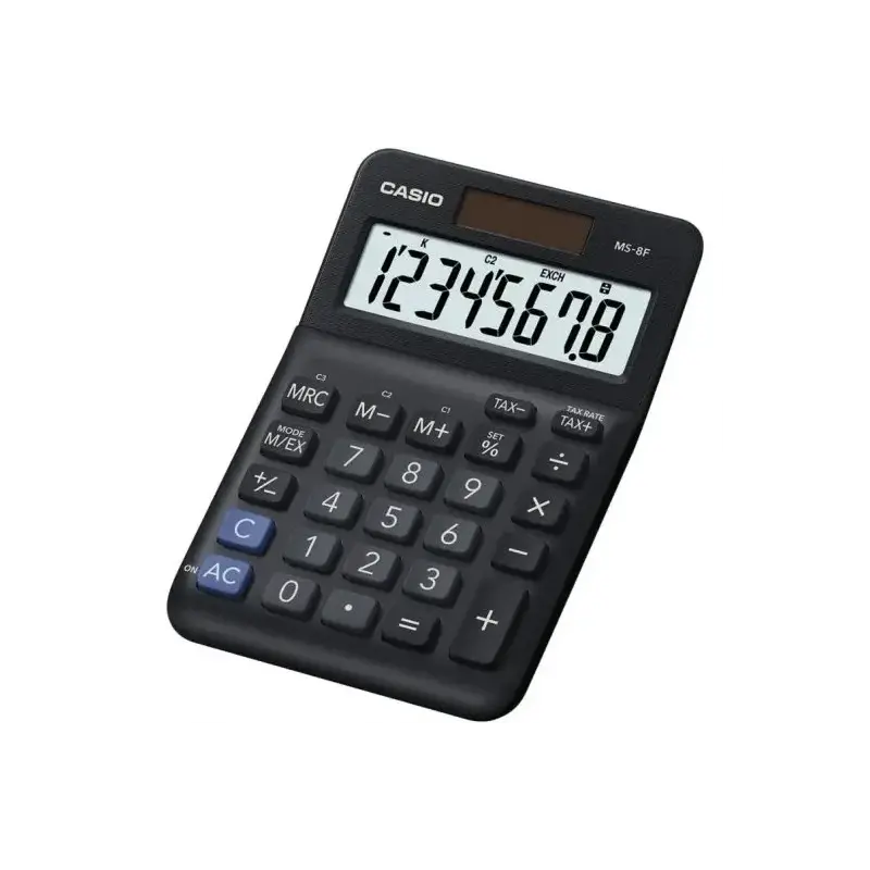 Casio MS-8F Calculadora de Sobremesa con Pantalla Extragrande de 8 Digitos - Signos de Comando de Funcion - Alimentacion Solar y