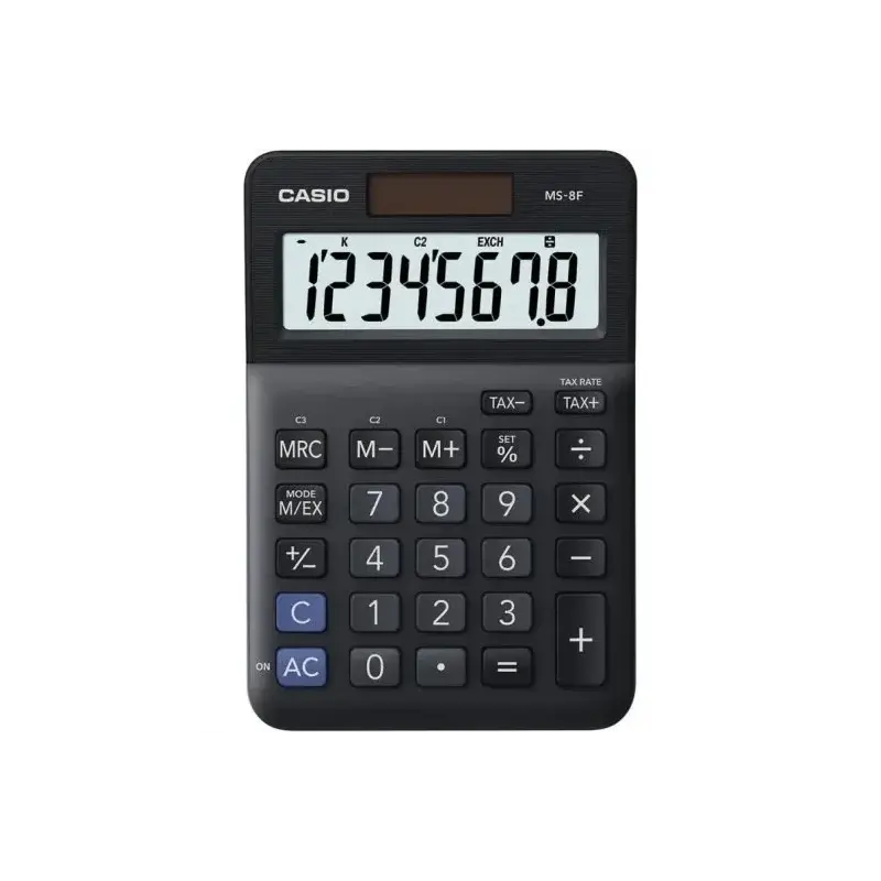 Casio MS-8F Calculadora de Sobremesa con Pantalla Extragrande de 8 Digitos - Signos de Comando de Funcion - Alimentacion Solar y