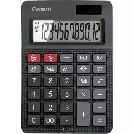 Canon AS-120 II Calculadora de Sobremesa con Pantalla LCD de 12 Digitos - Funciones de Marcacion, Inversion y Memoria de Gran To
