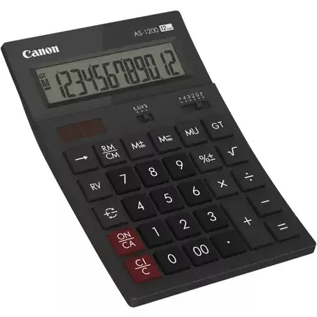 Canon AS-1200 Calculadora de Sobremesa con Pantalla LCD de 12 Digitos - Funciones de Calculo de Recargo (MU), Inversion (RV), Gr