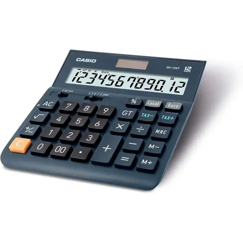 Casio DH-12ET Calculadora de Sobremesa - Pantalla Extragrande de 12 Digitos - Alimentacion Solar y Pilas - Color Azul Oscuro | A